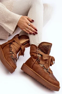 Online D.Franklin Damskie Śniegowce Z Wiązaniem DFSH370006 Brązowe