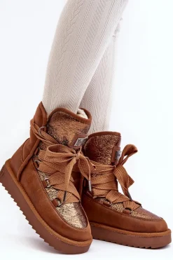 Online D.Franklin Damskie Śniegowce Z Wiązaniem DFSH370006 Brązowe