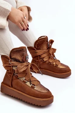 Online D.Franklin Damskie Śniegowce Z Wiązaniem DFSH370006 Brązowe