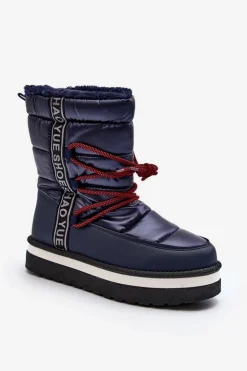 Damskie Boto Damskie Śniegowce Z Wiązaniem Granatowe Lilara