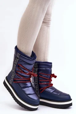 Damskie Boto Damskie Śniegowce Z Wiązaniem Granatowe Lilara