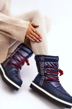 Damskie Boto Damskie Śniegowce Z Wiązaniem Granatowe Lilara