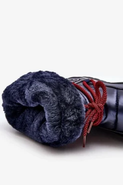 Damskie Boto Damskie Śniegowce Z Wiązaniem Granatowe Lilara