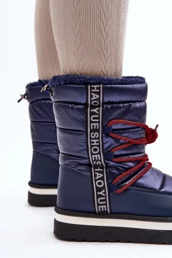 Damskie Boto Damskie Śniegowce Z Wiązaniem Granatowe Lilara