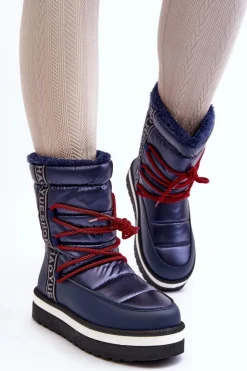 Damskie Boto Damskie Śniegowce Z Wiązaniem Granatowe Lilara