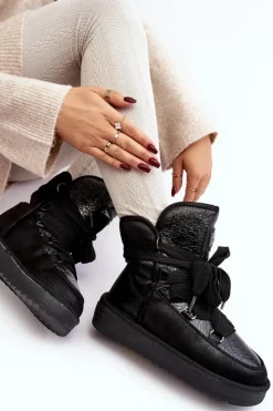 Damskie D.Franklin Damskie Śniegowce Z Wiązaniem DFSH370006 Czarne