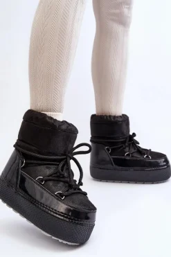 Boto Śniegowce Damskie*Damskie Śniegowce Z Wiązaniem Czarne Toolsa Czarny