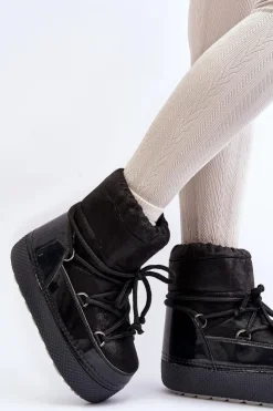 Boto Śniegowce Damskie*Damskie Śniegowce Z Wiązaniem Czarne Toolsa Czarny