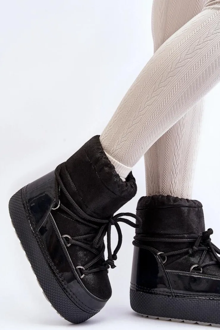 Boto Śniegowce Damskie*Damskie Śniegowce Z Wiązaniem Czarne Toolsa Czarny