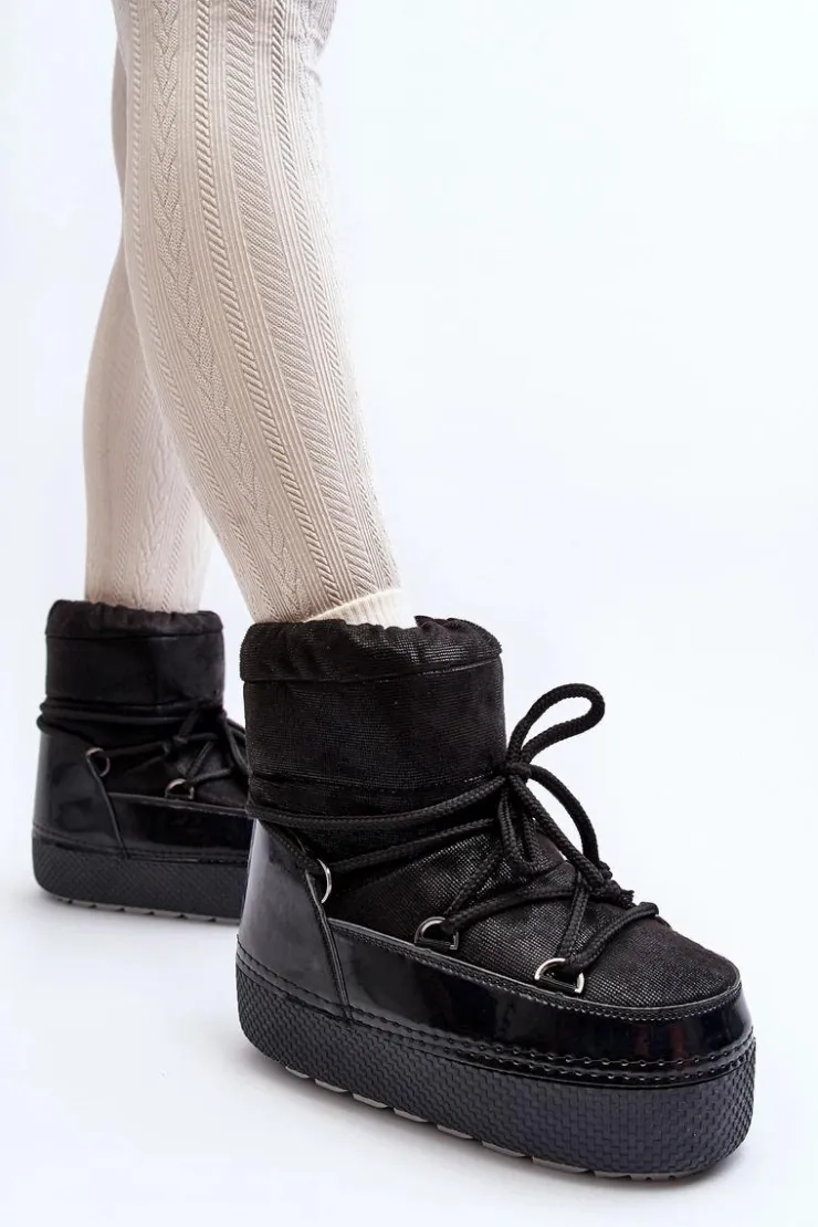 Boto Śniegowce Damskie*Damskie Śniegowce Z Wiązaniem Czarne Toolsa Czarny