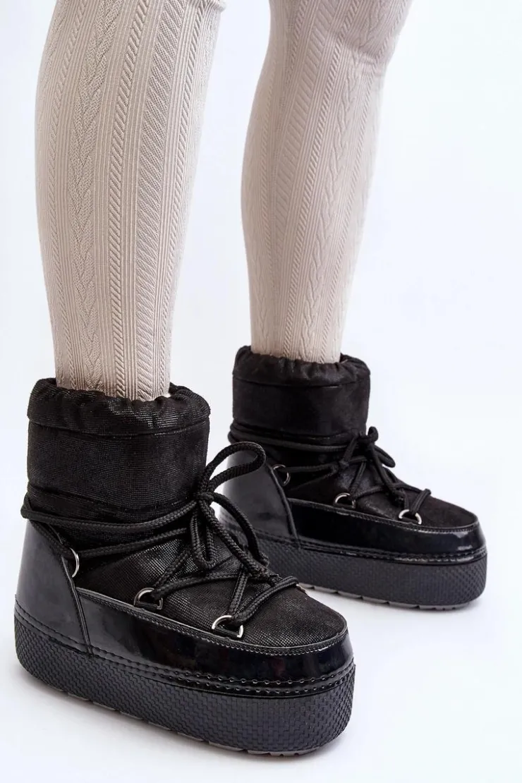 Boto Śniegowce Damskie*Damskie Śniegowce Z Wiązaniem Czarne Toolsa Czarny