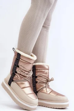 Boto Śniegowce Damskie*Damskie Śniegowce Z Wiązaniem Beżowe Lilara