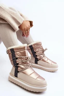 Boto Śniegowce Damskie*Damskie Śniegowce Z Wiązaniem Beżowe Lilara