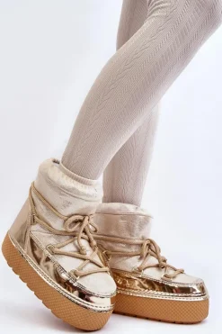 Boto Śniegowce Damskie*Damskie Śniegowce Z Wiązaniem Złote Toolsa Złoty