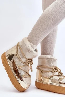 Boto Śniegowce Damskie*Damskie Śniegowce Z Wiązaniem Złote Toolsa Złoty