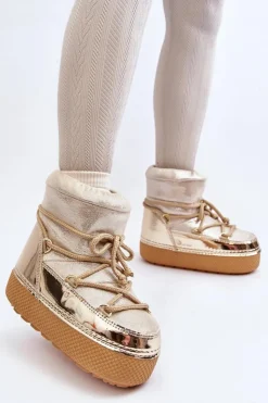 Boto Śniegowce Damskie*Damskie Śniegowce Z Wiązaniem Złote Toolsa Złoty