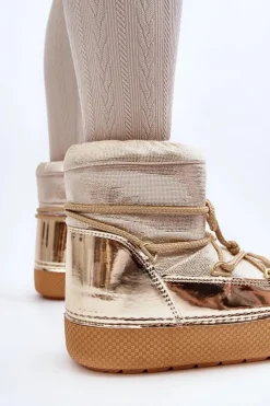 Boto Śniegowce Damskie*Damskie Śniegowce Z Wiązaniem Złote Toolsa Złoty