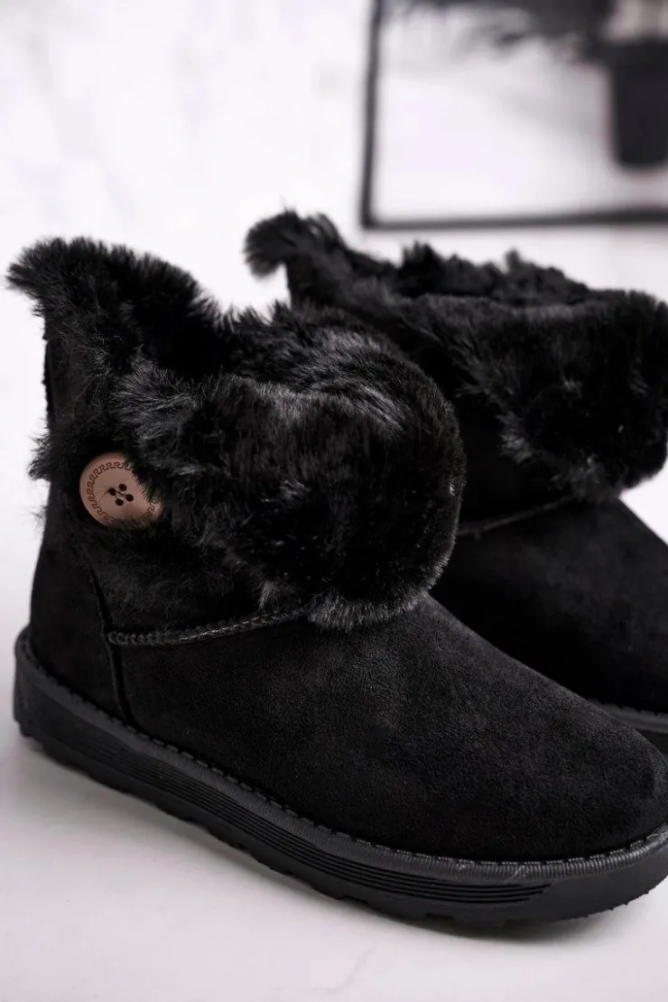 Hot Boto Damskie Śniegowce Zamszowe z Futerkiem Czarne Button