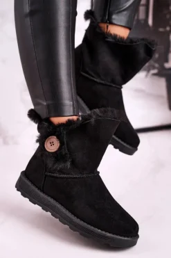 Hot Boto Damskie Śniegowce Zamszowe z Futerkiem Czarne Button