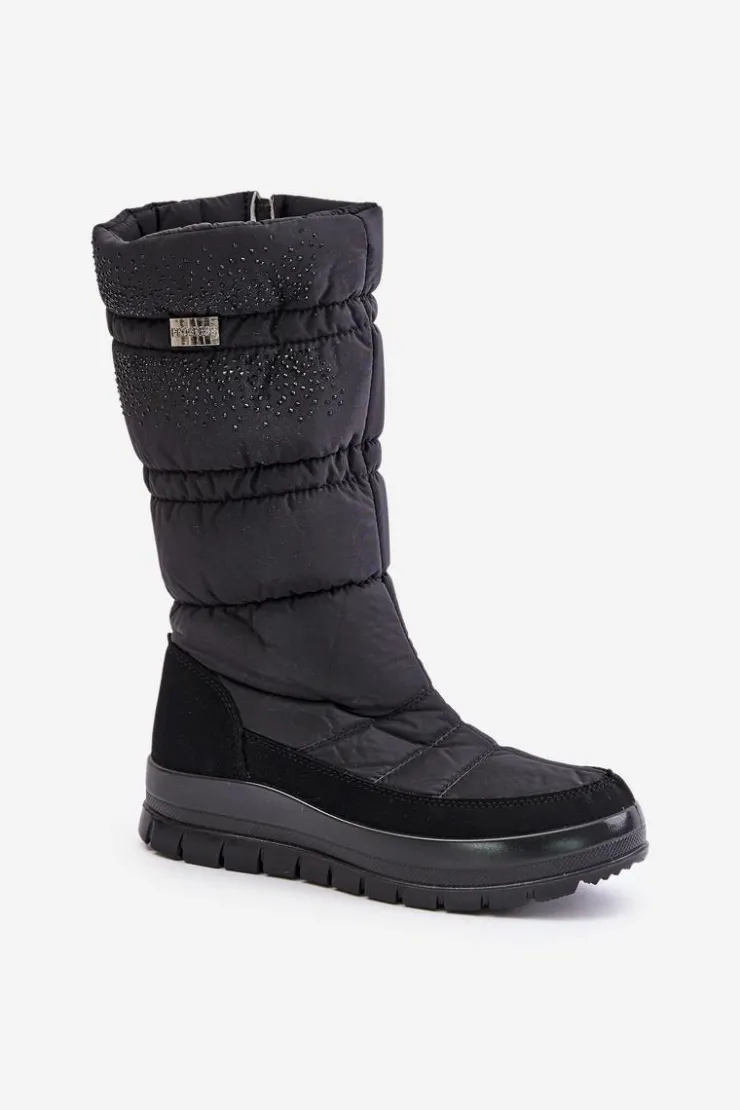 Boto Śniegowce Damskie|Kozaki Płaskie*Damskie Śniegowce Ze Zdobieniem Progress PROGJ-24-147 Czarne