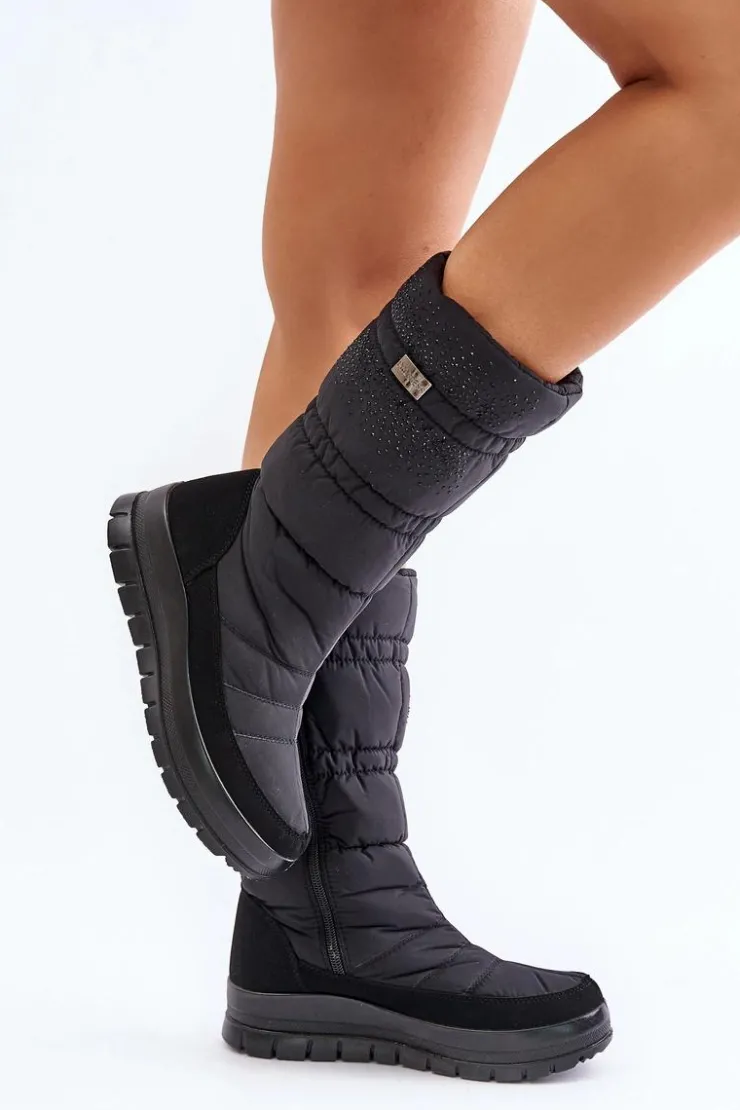 Boto Śniegowce Damskie|Kozaki Płaskie*Damskie Śniegowce Ze Zdobieniem Progress PROGJ-24-147 Czarne