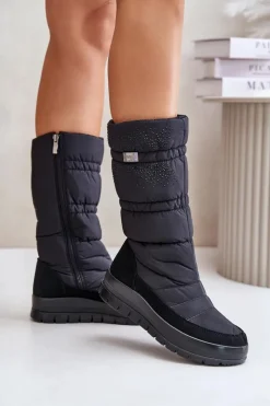 Boto Śniegowce Damskie|Kozaki Płaskie*Damskie Śniegowce Ze Zdobieniem Progress PROGJ-24-147 Czarne