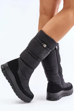 Boto Śniegowce Damskie|Kozaki Płaskie*Damskie Śniegowce Ze Zdobieniem Progress PROGJ-24-147 Czarne