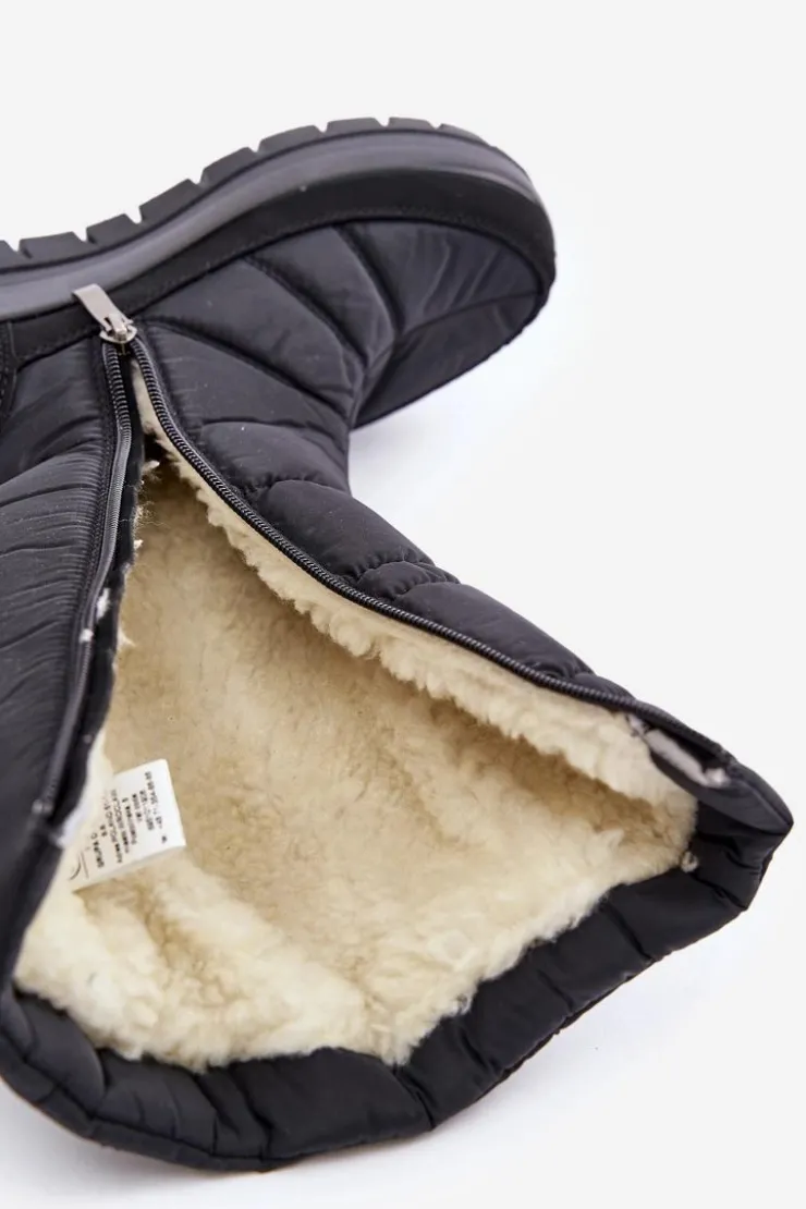 Boto Śniegowce Damskie|Kozaki Płaskie*Damskie Śniegowce Ze Zdobieniem Progress PROGJ-24-147 Czarne