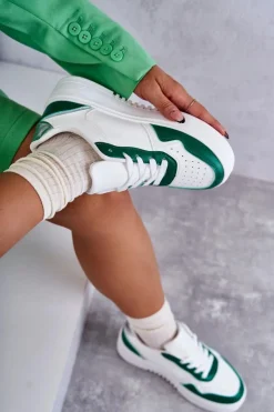 Boto Buty Sportowe Na Platformie|Sneakersy Damskie*Damskie Niskie Buty Sportowe Na Platformie Biało-Zielone Kyllie