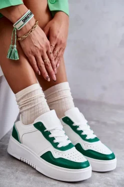 Boto Buty Sportowe Na Platformie|Sneakersy Damskie*Damskie Niskie Buty Sportowe Na Platformie Biało-Zielone Kyllie