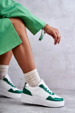 Boto Buty Sportowe Na Platformie|Sneakersy Damskie*Damskie Niskie Buty Sportowe Na Platformie Biało-Zielone Kyllie