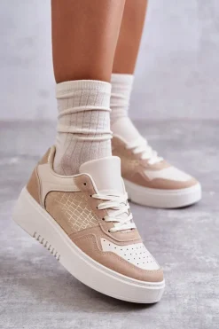 Boto Buty Sportowe Na Platformie|Sneakersy Damskie*Damskie Niskie Buty Sportowe Na Platformie Beżowe Kyllie