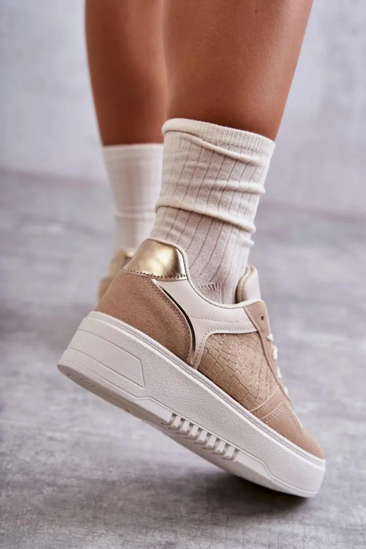 Boto Buty Sportowe Na Platformie|Sneakersy Damskie*Damskie Niskie Buty Sportowe Na Platformie Beżowe Kyllie