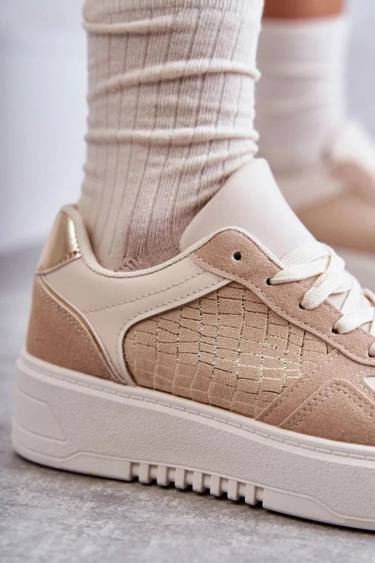 Boto Buty Sportowe Na Platformie|Sneakersy Damskie*Damskie Niskie Buty Sportowe Na Platformie Beżowe Kyllie