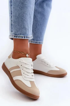 Online Boto Damskie Niskie Eko Skórzane Sneakersy Beżowe Dorvalia