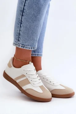 Online Boto Damskie Niskie Eko Skórzane Sneakersy Beżowe Dorvalia