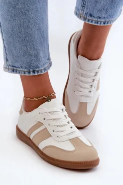 Online Boto Damskie Niskie Eko Skórzane Sneakersy Beżowe Dorvalia