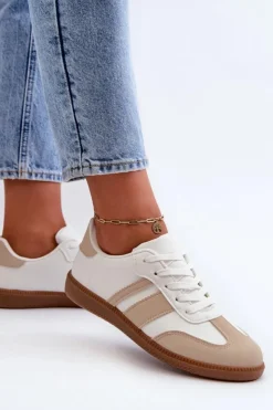 Online Boto Damskie Niskie Eko Skórzane Sneakersy Beżowe Dorvalia