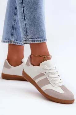 Damskie Boto Damskie Niskie Eko Skórzane Sneakersy Biało-Szare Relialia