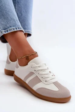 Damskie Boto Damskie Niskie Eko Skórzane Sneakersy Biało-Szare Relialia