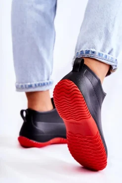 Boto Kalosze Damskie*Damskie Niskie Kalosze Czarno-Czerwone Eldora