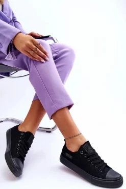 Damskie Big Star Shoes Damskie Niskie Materiałowe Trampki Big Star KK274009 Czarne