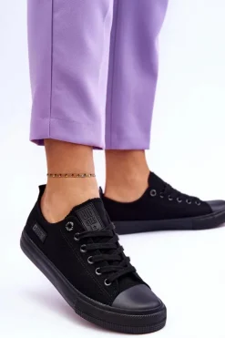 Damskie Big Star Shoes Damskie Niskie Materiałowe Trampki Big Star KK274009 Czarne