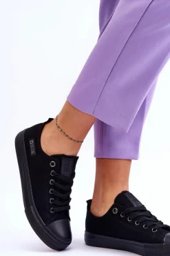 Damskie Big Star Shoes Damskie Niskie Materiałowe Trampki Big Star KK274009 Czarne