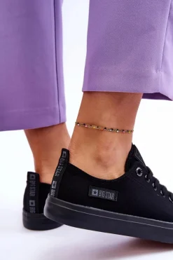 Damskie Big Star Shoes Damskie Niskie Materiałowe Trampki Big Star KK274009 Czarne