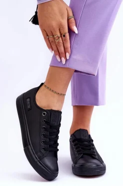 Damskie Big Star Shoes Damskie Niskie Skórzane Trampki Big Star KK274011 Czarne