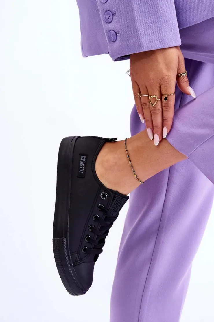 Damskie Big Star Shoes Damskie Niskie Skórzane Trampki Big Star KK274011 Czarne