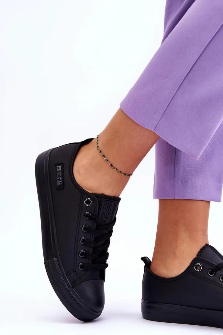 Damskie Big Star Shoes Damskie Niskie Skórzane Trampki Big Star KK274011 Czarne