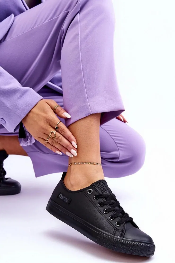 Damskie Big Star Shoes Damskie Niskie Skórzane Trampki Big Star KK274011 Czarne