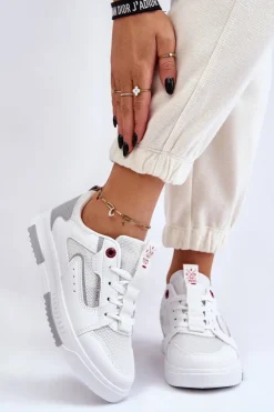 Sale Cross Jeans Damskie Niskie Sneakersy LL2R4011C Białe Biały